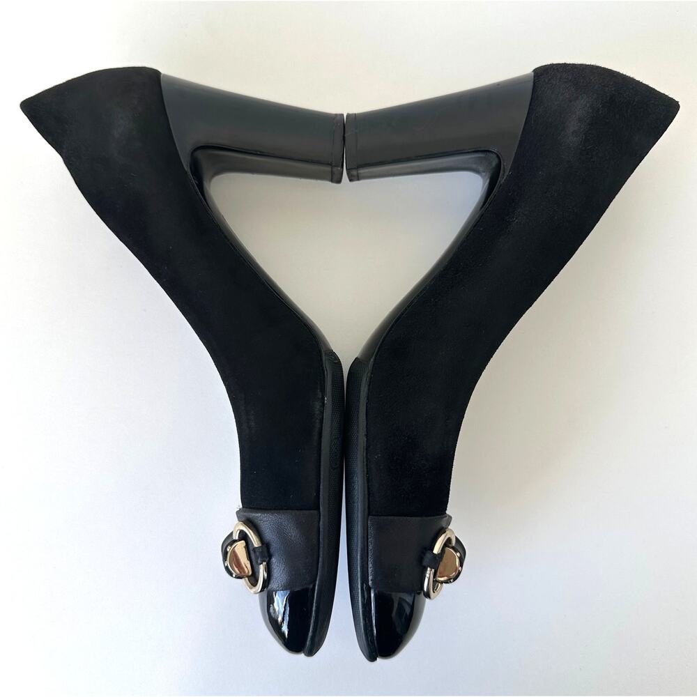 Gucci Classic Black Suede Pumps Bamboo Horsebit Cap Toe IT 39 - Picture 13 of 15
